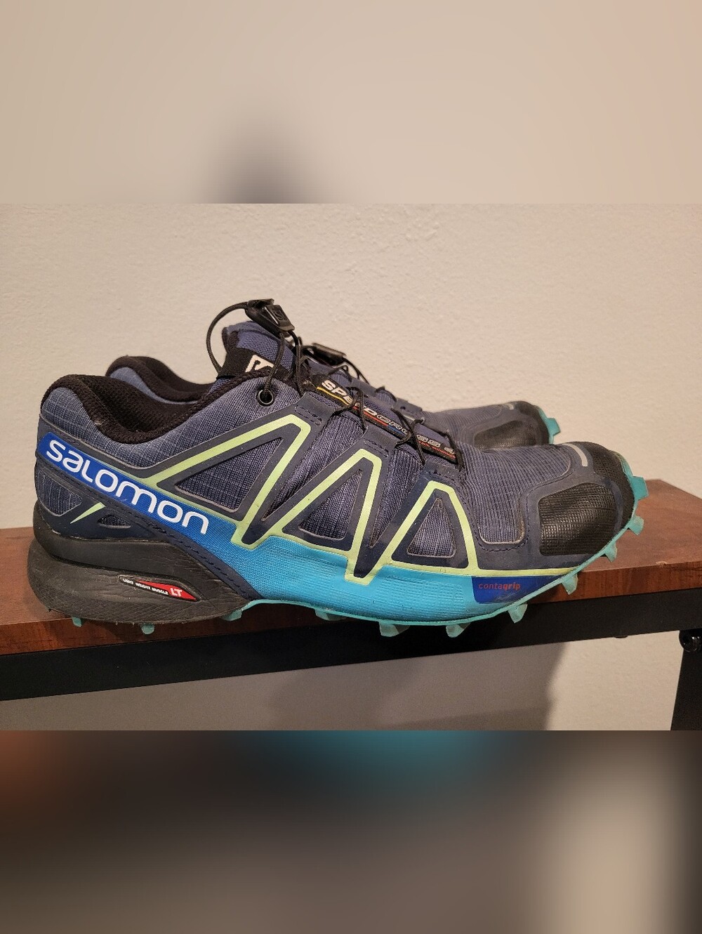 Salomon Womens Speedcross 4 Trail Running Shoes - Navy Blue with Teal Accents